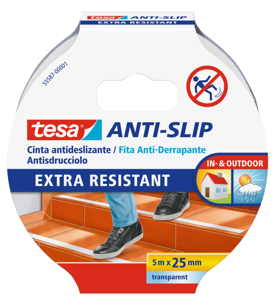 Nastro antiscivolo anti-slip trasparente, 25 mm x 5 mt - tesa